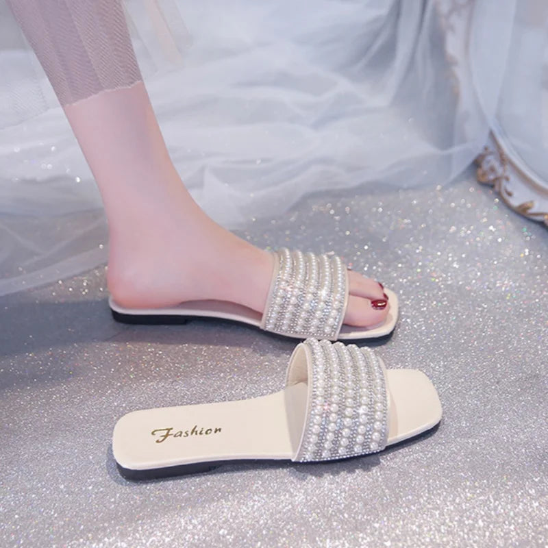 Women's Summer New Fashion Square Head Open Toe Design Women's Slippers Casual Flat Leather Beach Women's Flip-flops Badiee Stylez