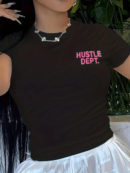 Hustle Dept Print T-Shirts Summer Women's Shirt Short Sleeve Neck Fashion Casual Sport Clothes Basic Tee Harajuku Style