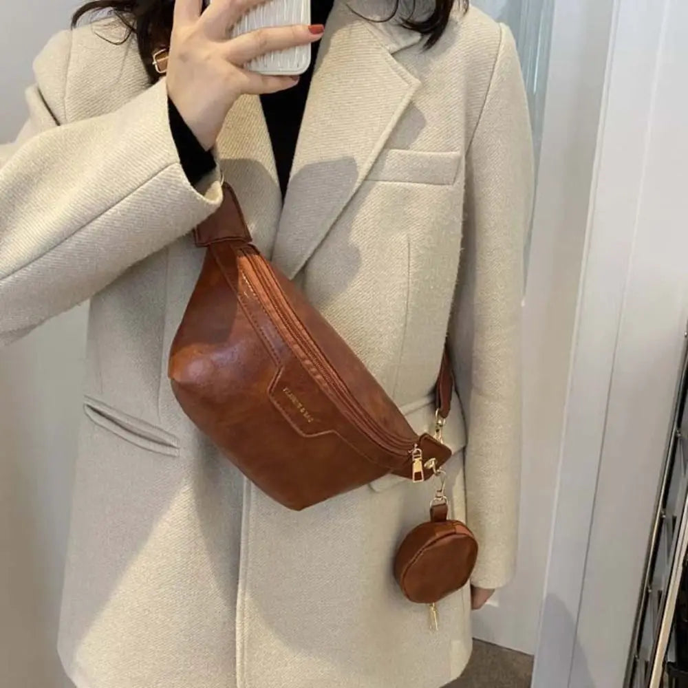 Portable Fanny Packs PU Chest Bag With Coin Purse Korean Style Banana Bag Half Moon Bag Large Capcity Running Waist Bag Men