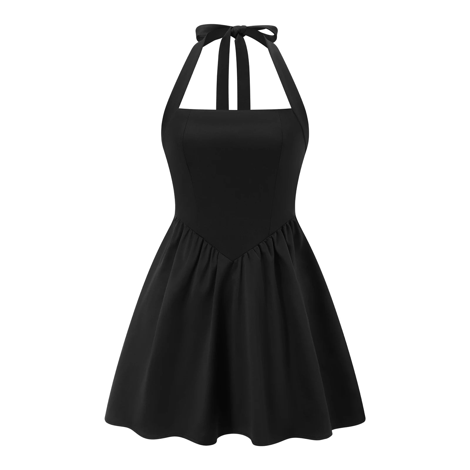 Women Summer Fashion Sexy Mini Tank Dress Sleeveless Halter Neck Solid Tie Up A-line High Waist Party Clubwear Bubble Dress A