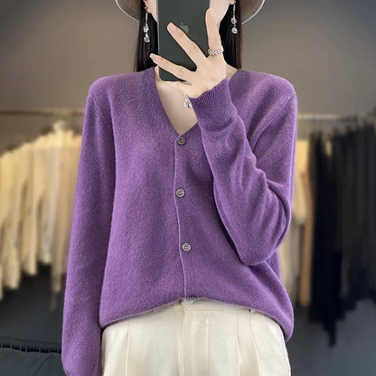 100 Merino Wool Knitted V-neck Sweater Women's Top Loose Korean Version Fashionable Versatile Autumn And Winter Cashmere Sweater WQ015 zi