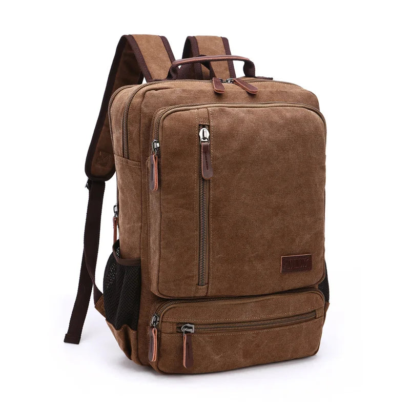 Vintage Canvas Backpack Men Large Capacity Travel Shoulder Bag High Quality Students Bag Male notebook 15 inch Laptop Backpack coffee