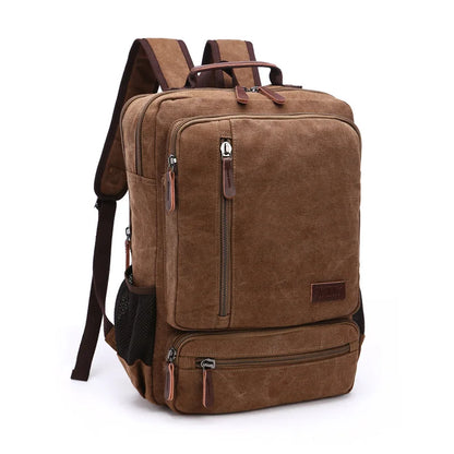 Vintage Canvas Backpack Men Large Capacity Travel Shoulder Bag High Quality Students Bag Male notebook 15 inch Laptop Backpack coffee