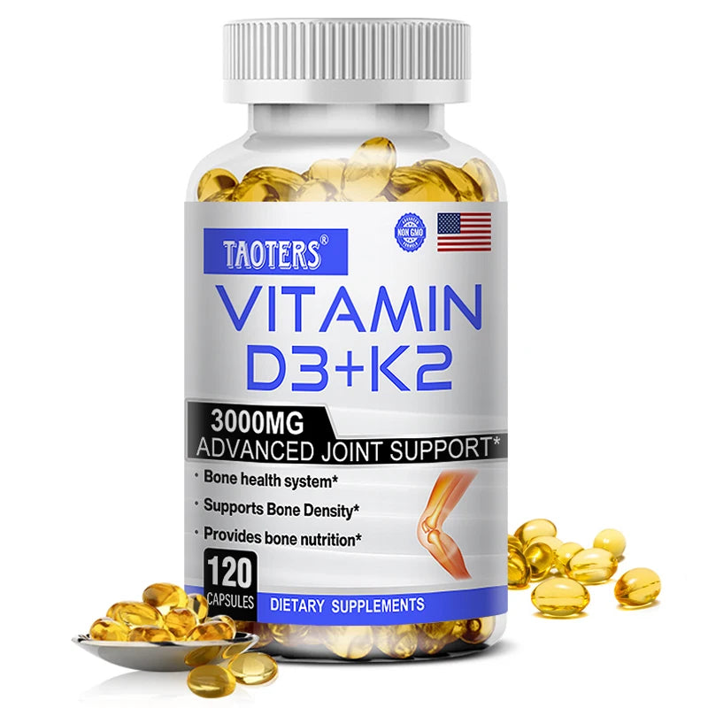 TAOTERS Vitamin D3+K2 supplement promotes calcium absorption, cardiovascular health, and helps human growth and development 120count United States