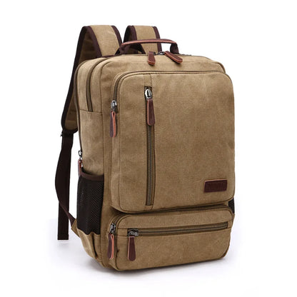 Vintage Canvas Backpack Men Large Capacity Travel Shoulder Bag High Quality Students Bag Male notebook 15 inch Laptop Backpack Dark Khaki