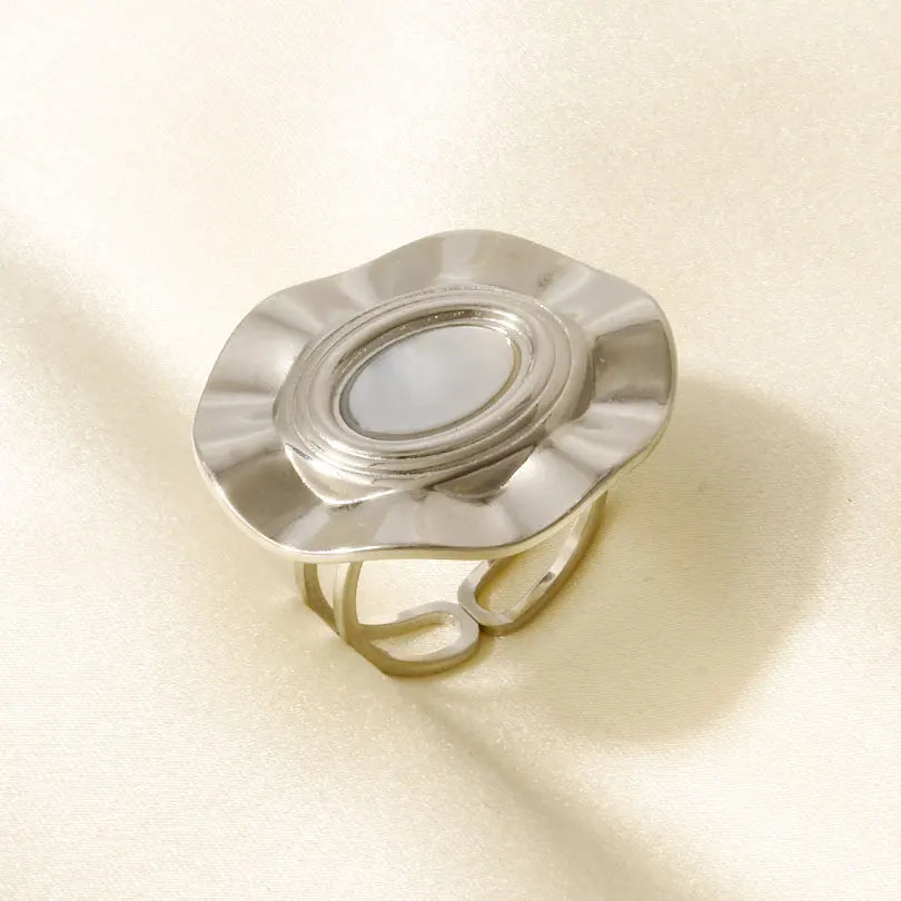 Sea Jewelry Shell Leaf Geometric Round Stainless Steel Rings For Women Men Accessories Open Adjustable Ring Beach Holiday Bagues J936-S-W adjustable