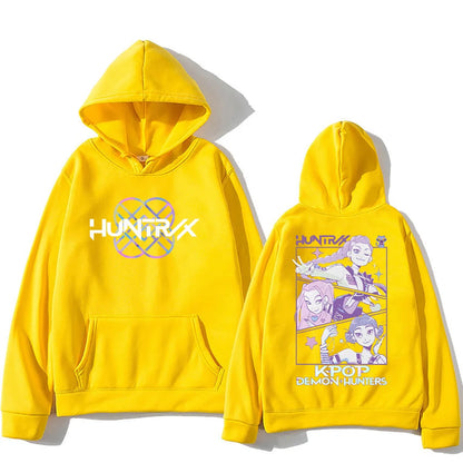 Kpop Demon Hunters Hoodies K-pop Cartoon Printed Sweatshirt Fashion Versatile Streetwear For Women Men Oversized Pullovers yellow