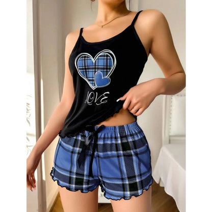Women Sexy Suspender Shorts Thin Pajamas Letter Print Plaid Shorts Large Pajamas Romantic Home Wear Sexy Nightwear Short Pajama Badiee Stylez