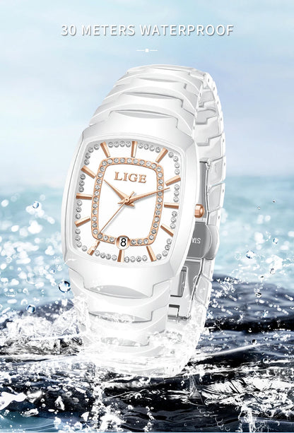 LIGE New Ladies Waterproof Watch Luxury Ceramic Braceletz Women Watches Creative Fashion Original Elegant Quartz Wristwatch Gift