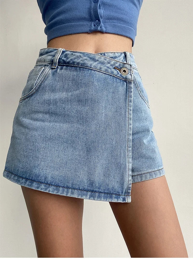 Summer High-waisted Slimming Denim Skirt For Women Versatile Unique Fashionable Exposure-proof Irregular A- line Shorts