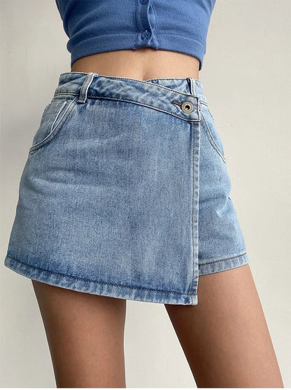 Summer High-waisted Slimming Denim Skirt For Women Versatile Unique Fashionable Exposure-proof Irregular A- line Shorts