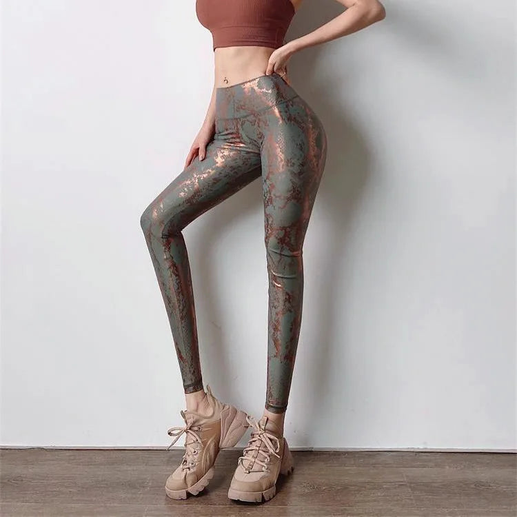 Snake Printed Yoga Pants Gilded Stretch Buttocks Sexy Casual Skinny Pants For Women High Waist Elastic Fitness Sporty Leggings