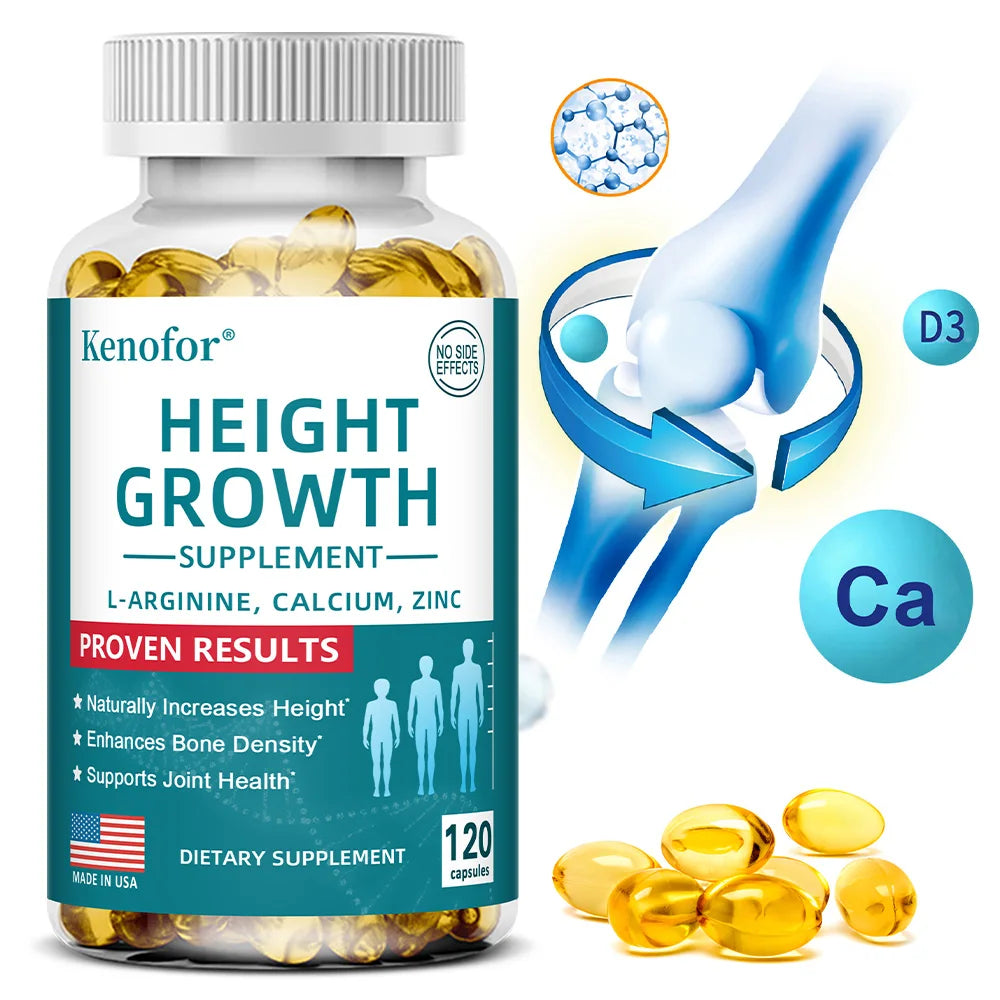 Height Growth Supplement - Calcium, L-Arginine, Vitamin D3, Zinc - Promotes Bone Growth - Helps Natural Height Growth Capsules