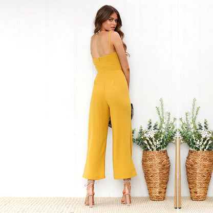 Women's Wide-legged Long Jumpsuit Spring Summer Solid Color Sexy Chest-wrapped Zipper Suspenders New 2024 Lady Slim Jumpsuit