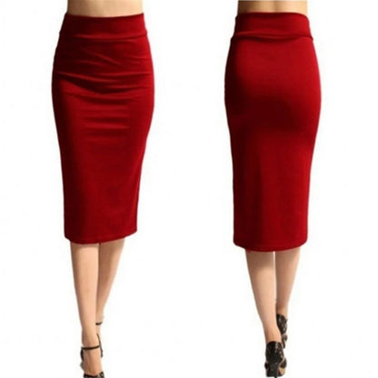 Women Skirt Bodycon Skirt Office Female Slim Knee Length High Waist Stretch Sexy Pencil Skirts Jupe Femme Red