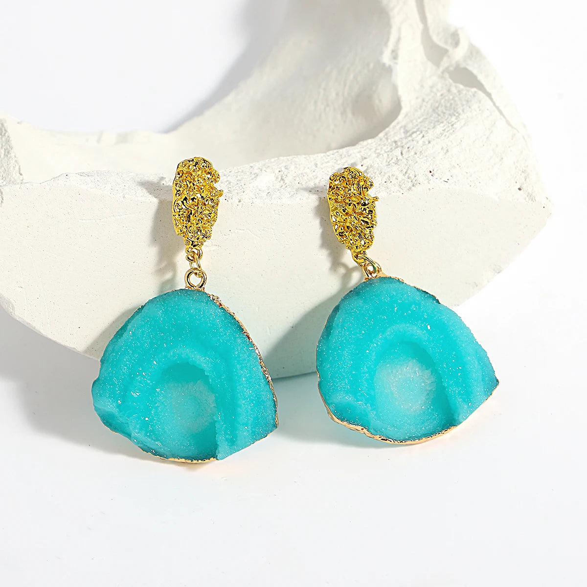 AENSOA Vintage Abstract Simulated Natural Stone Dangle Earrings for Women Van Gogh Painting Star Geometric Volcanic Rock Earring A994717E