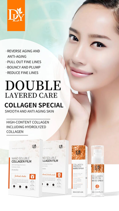 Nano Hydrolyzed Collagen Protein Film Mask Face Serum Spray Set Wrinkle Repair Soluble Face Filler Brightening Skin Care Set