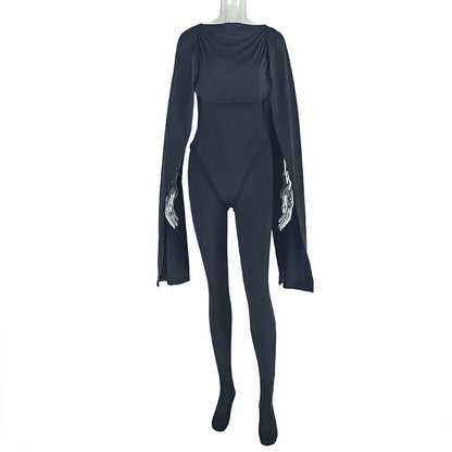 FLARORA Elegant Solid Color Ruched Jumpsuit Woman Bandage Patchwork Sleeveless Bodycon Jumpsuits Evening Party One Piece Overall Badiee Stylez