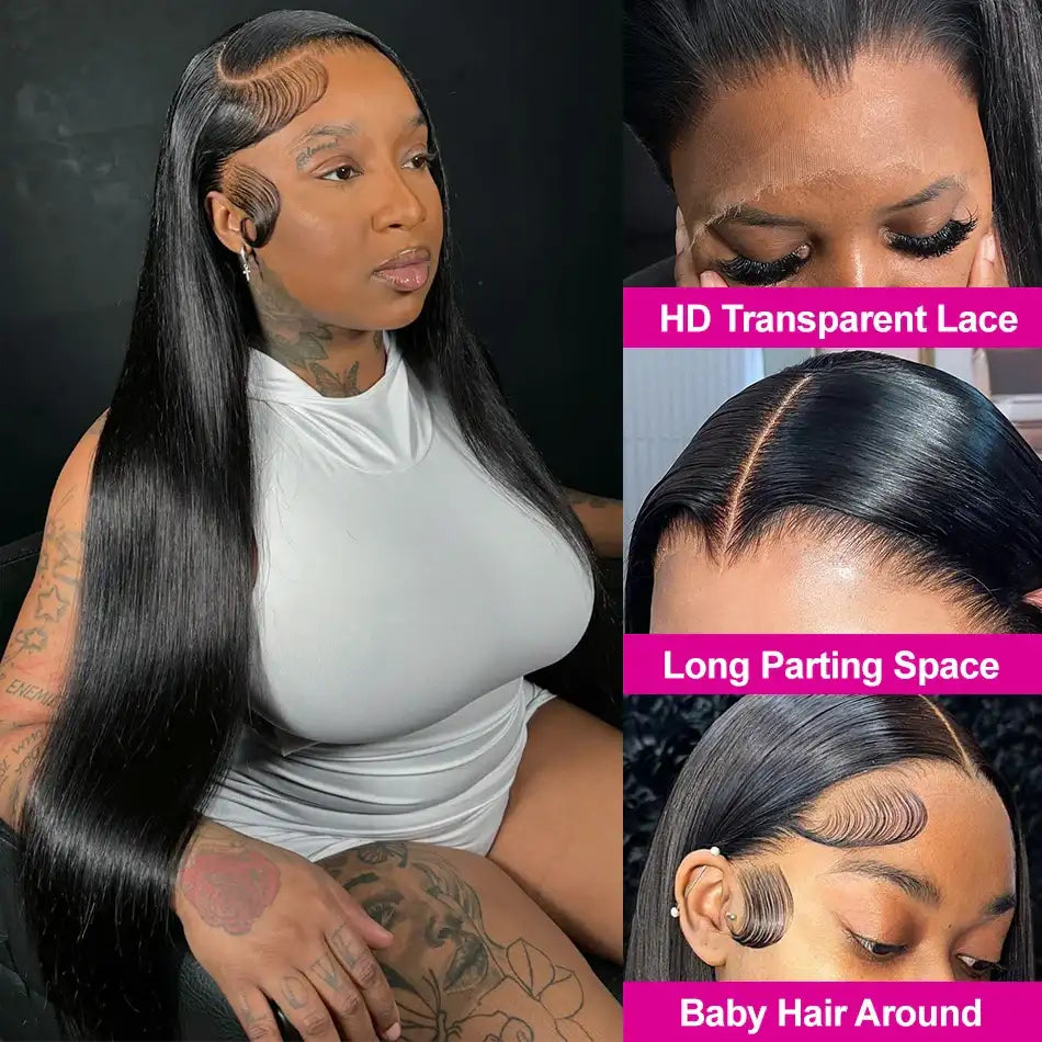Bone Straight 13x4 Lace Frontal Wig For Women 5x5 Glueless Invisi-Drawstring Black Human Hair Wigs 360 Full Lace Wig Human Hair