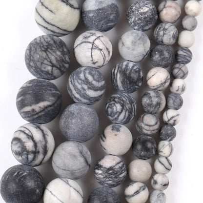 Natural Dull Polished Wood Jaspers Stone Spacer Beads For Jewelry Making DIY Necklace Bracelet 4mm-12mm Matte Round Beads 15" Black Web Jaspers