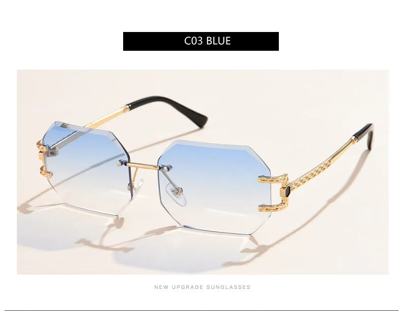 Retro Sunglasses Women Brand Designer Rimless Polygon Sun Glasses Fashion Shades Square Cutting Lens Ladies Frameless Eyeglasses