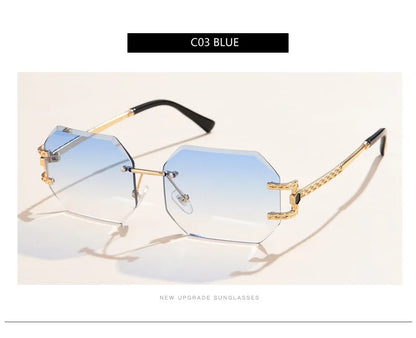 Retro Sunglasses Women Brand Designer Rimless Polygon Sun Glasses Fashion Shades Square Cutting Lens Ladies Frameless Eyeglasses