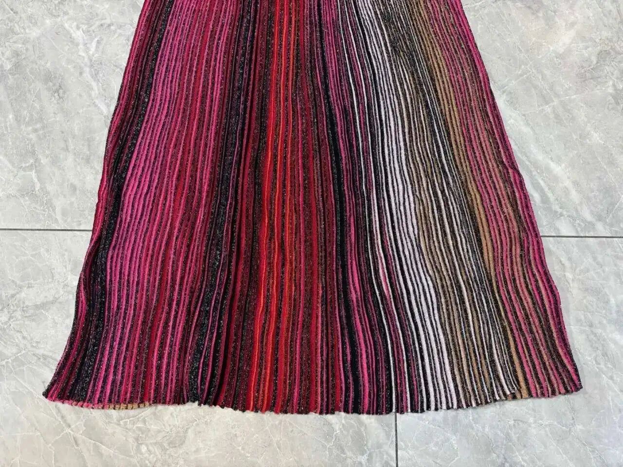 QMQA Fashion Women's Gradient Stripes Design Dresses V Neck High Waist Long Sleeve Elegant Party Dress Female Spring New 1A116 Badiee Stylez