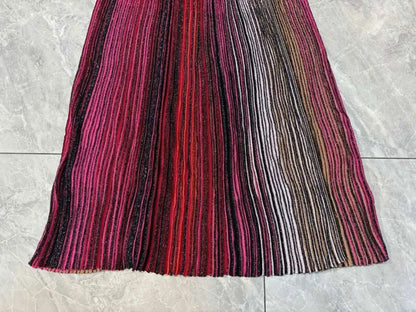 QMQA Fashion Women's Gradient Stripes Design Dresses V Neck High Waist Long Sleeve Elegant Party Dress Female Spring New 1A116 Badiee Stylez