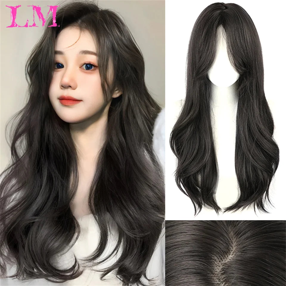 LM Long Silky Straight Synthetic Wigs with Bangs Black Cosplay Party Lolita Hair Wigs for Women Natural Heat Resistant Wig FS1B 99J