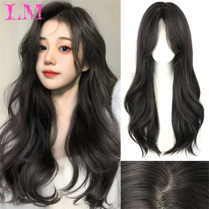 LM Long Silky Straight Synthetic Wigs with Bangs Black Cosplay Party Lolita Hair Wigs for Women Natural Heat Resistant Wig FS1B 99J