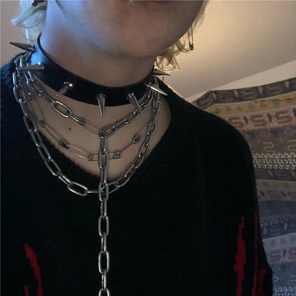 Harajuku Punk Rock Gothic Choker Necklace Women Sexy PU Leather Heart Lock Key Spike Collar Chocker Gothic Cosplay Accessories Badiee Stylez