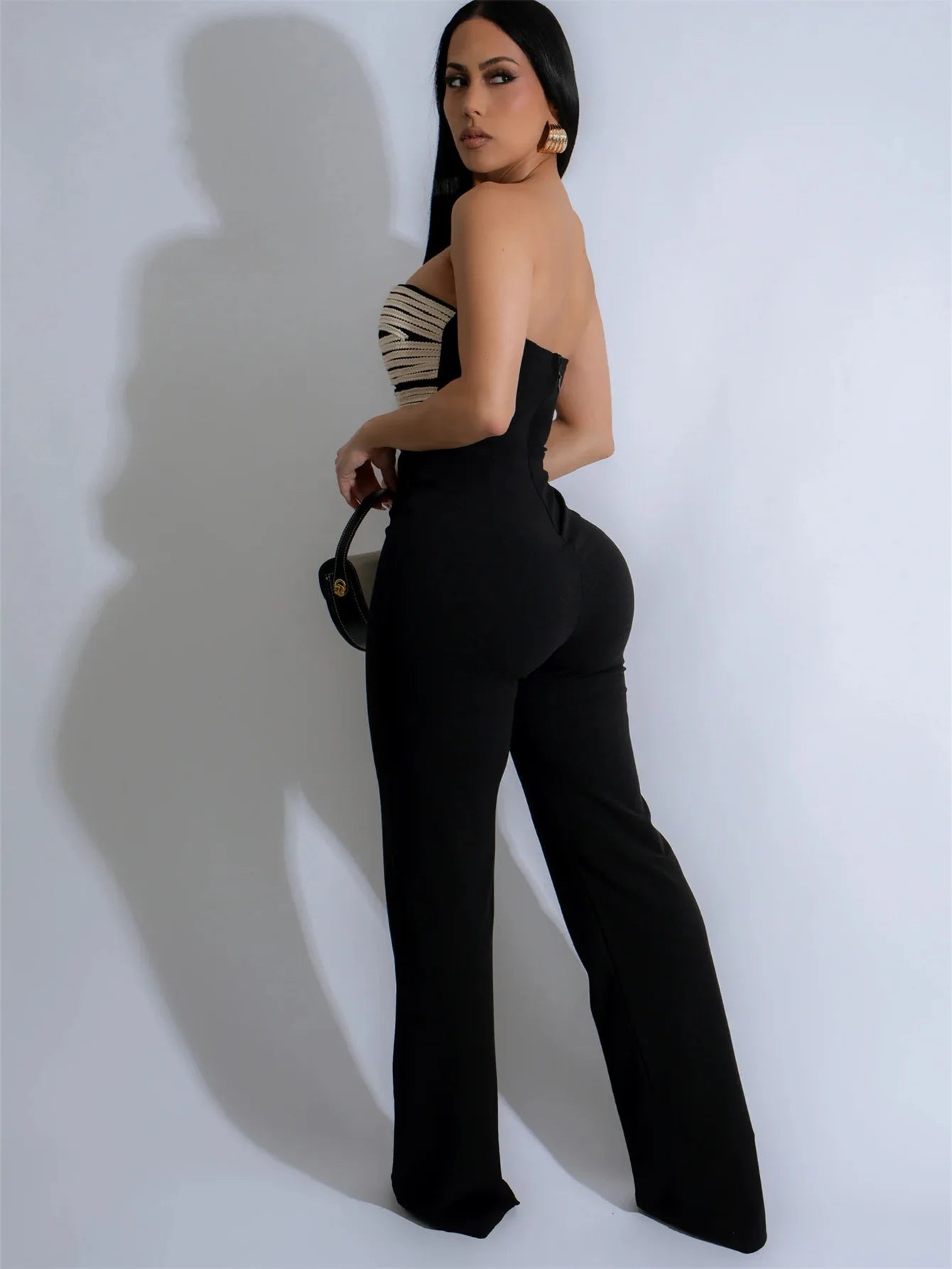 Leosoxs Women Strapless Hollow Out Wide Leg Straight Sleeveless Jumpsuits 2025 Spring Sexy One Piece Set Streetwear Outfits