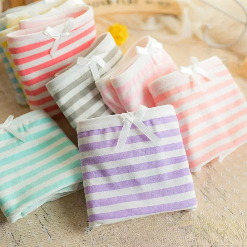 Kawaii Lolita Girls Japanese Anime Style Cosplay Women Panties Briefs With Bow Underwears Underpants Blue Pink White Stripe Gift Badiee Stylez