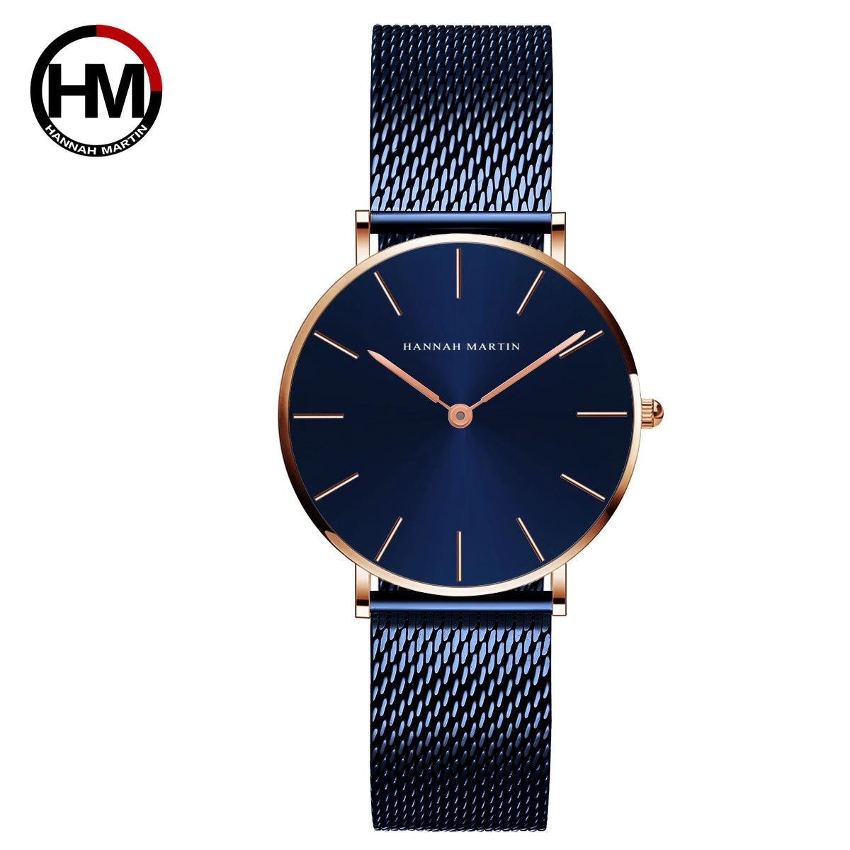 HANNAH MARTIN Brand Classic Women Quartz Watch 36mm Rose Gold Stainless Steel Mesh Strap Japanese Movement Girl Gift Wrist Watch CL36-WFL