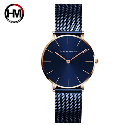 HANNAH MARTIN Brand Classic Women Quartz Watch 36mm Rose Gold Stainless Steel Mesh Strap Japanese Movement Girl Gift Wrist Watch CL36-WFL