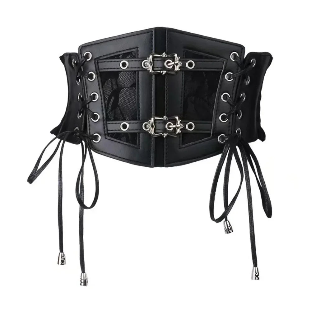 Chic Black Lace-Up Corset Belt - Elastic, Wide Waistband for Women | Perfect for Parties & Casual Outings Badiee Stylez