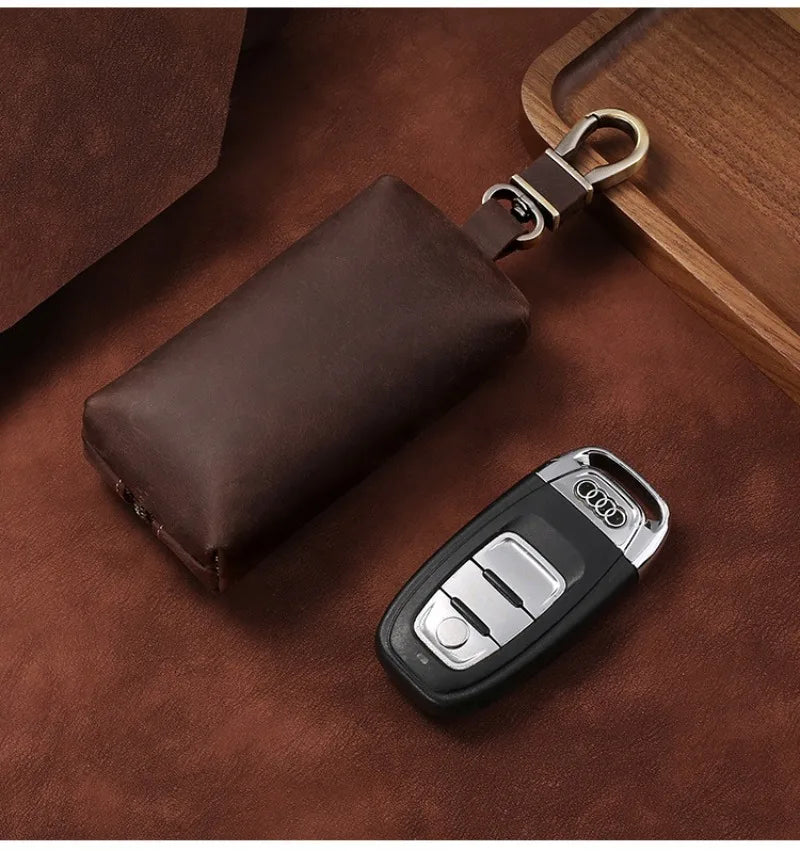 Genuine Leather Zipper Car Key Case Coin Purse Wallet with Key Car Smart Change Purse Coin Pouch Keychain Holder for Men Women