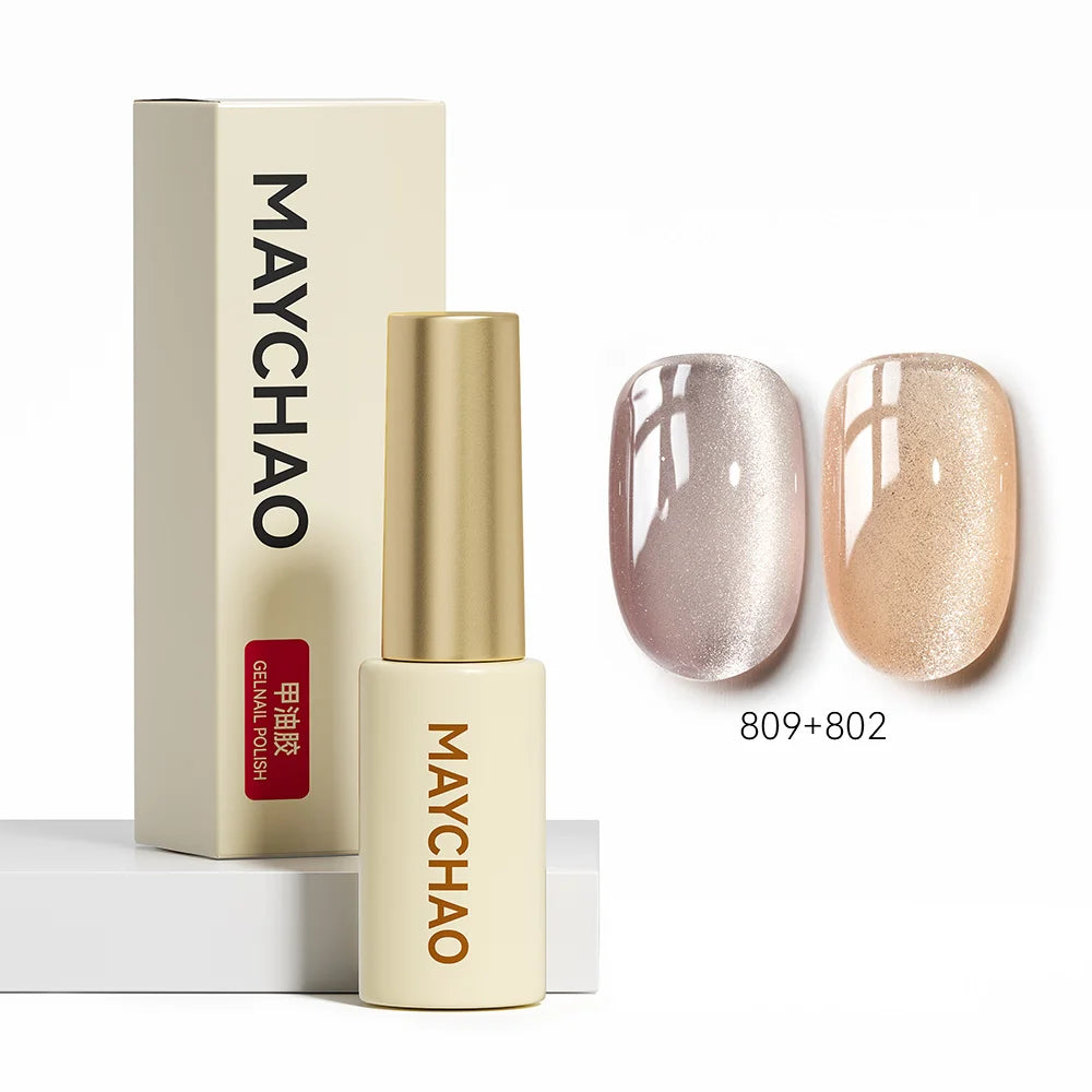 MAYCHAO 5ML Gel Nail Polish 9D Laser Diamond Glitter Cat Eye Gel Semi-Permanent Soak Off UV LED Gel Nail Manicure Tools Nail Art 809And802