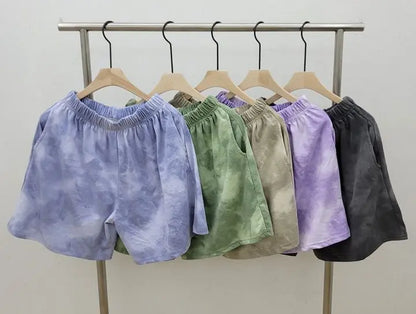 2Piece Suit Women T-Shirt Shorts Set Tie Dye Loose tshirt and wide leg middle shorts with pockets female Casual Soft Summer Sets