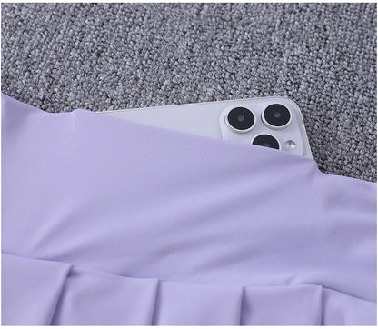 2024 New Best-Selling Pleated Nylon Spandex High Waisted Pocket Skirt With Anti Glare A-Line Sports Tennis Skirt