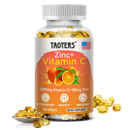 Vitamin C + Zinc Supplement - Antioxidant, Highly Absorbable, Helps Skin Health, Nourishes Skin, Immune Function and Metabolism 120 count-1 bottle United States