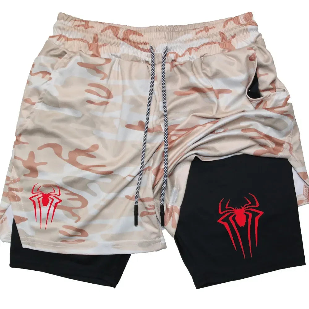 Men's  sports shorts,  spider print  compression shorts , informal, training, running, 2-in-1, Y2K order shipped directly Badiee Stylez