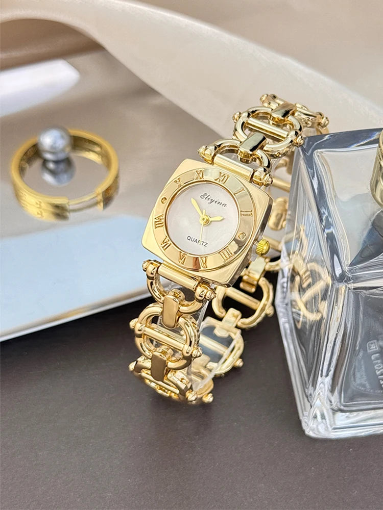 High-End Women's Skeleton Design Watch Square Roman Hour Markers Light Luxury Fashion Cross-Border Best-Seller Ladies Watch