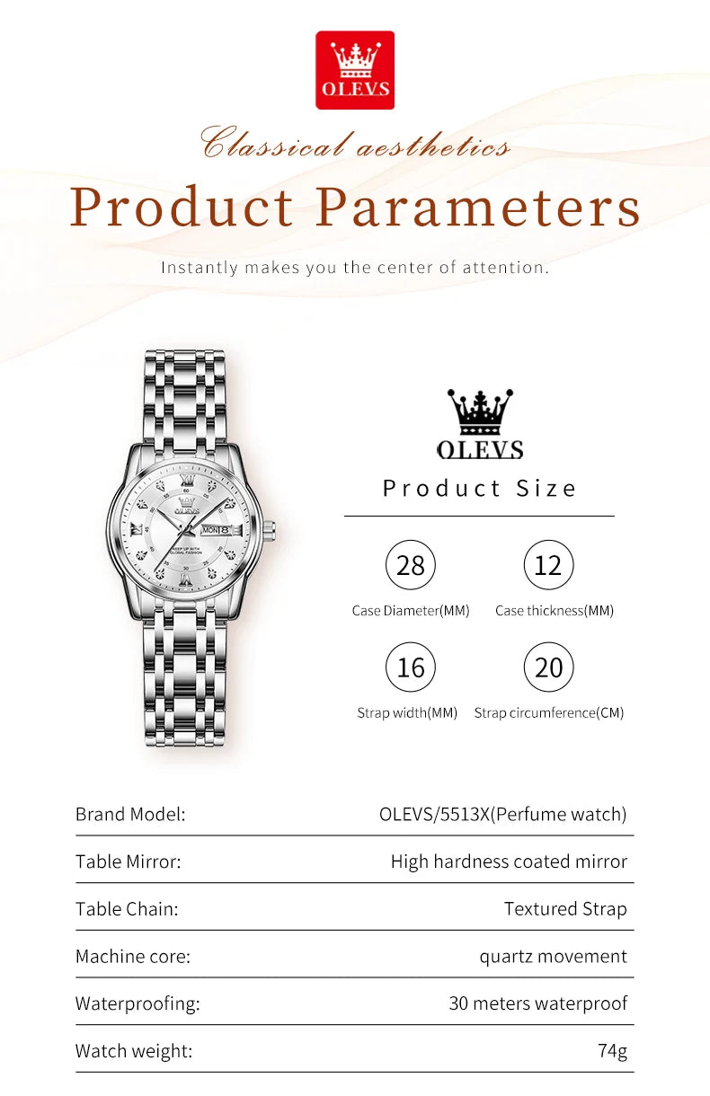 OLEVS 5513X Women Watch Original Fragrant Quartz Wristwatch Automatic Date Watches For Women Waterproof Luminous Gifts For Women