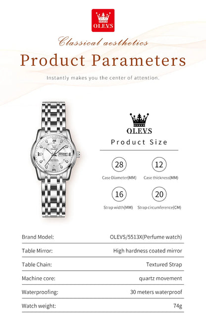 OLEVS 5513X Women Watch Original Fragrant Quartz Wristwatch Automatic Date Watches For Women Waterproof Luminous Gifts For Women