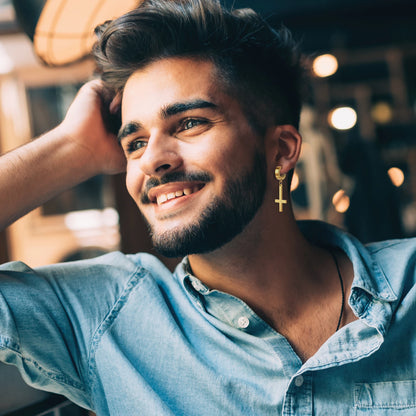 BONISKISS Men Women Stainless Steel Inverted Upside Down Cross Earring Church of Satan Temple Occult Satanic Witchy Stud Jewelry