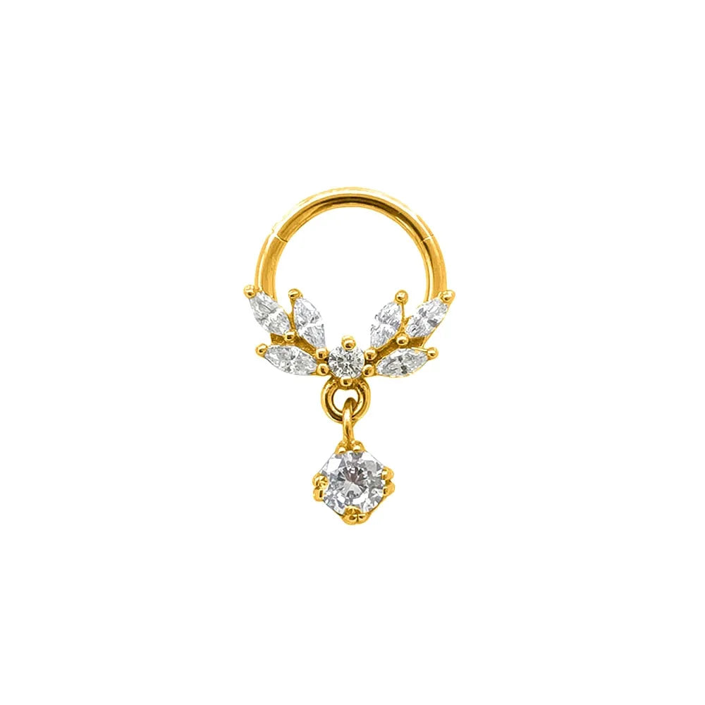 Flower CZ Zircon Septum Piercing Heart Gem Segment Nose Ring WaterDrop Daith Conch Clicker Hoop Earring 100% 316L Surgical Steel K-Gold