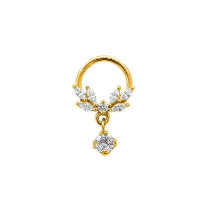 Flower CZ Zircon Septum Piercing Heart Gem Segment Nose Ring WaterDrop Daith Conch Clicker Hoop Earring 100% 316L Surgical Steel K-Gold