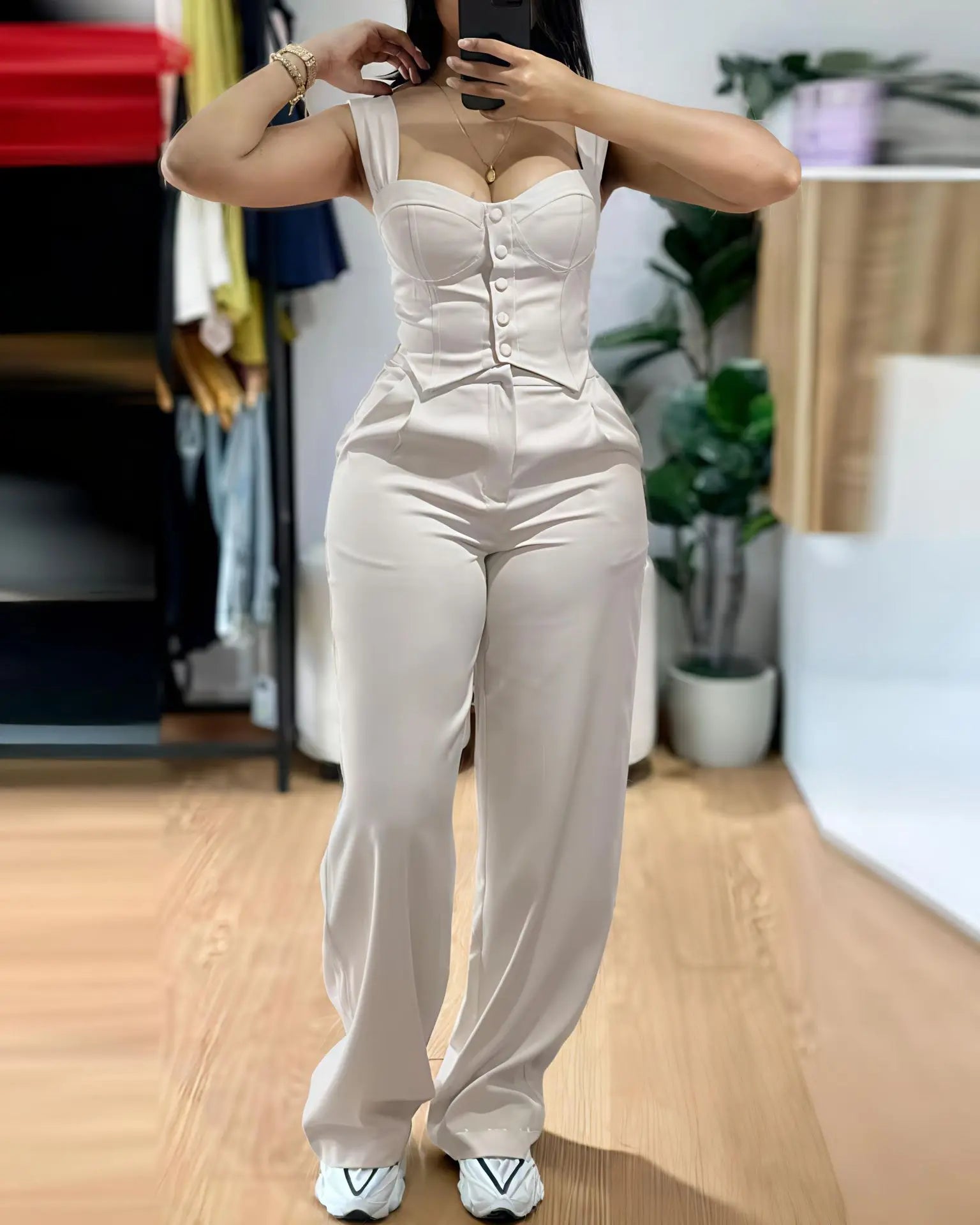 Chic Women Suit Y2k Sexy Two Piece Set Summer Sleeveless Slim Vest And Wide-leg Trouser Sets Elegant Solid Pants Women's Outfit