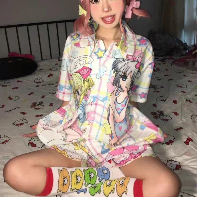 Pajamas Clothes Set Two Piece Set Women's Clothing Homewear Spring Summer Japanese Cartoon Comfort Casual Fashion Breathable Fit Badiee Stylez